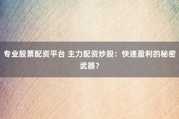 专业股票配资平台 主力配资炒股：快速盈利的秘密武器？