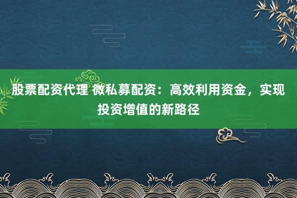股票配资代理 微私募配资：高效利用资金，实现投资增值的新路径