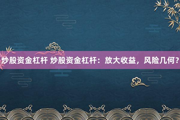 炒股资金杠杆 炒股资金杠杆：放大收益，风险几何？