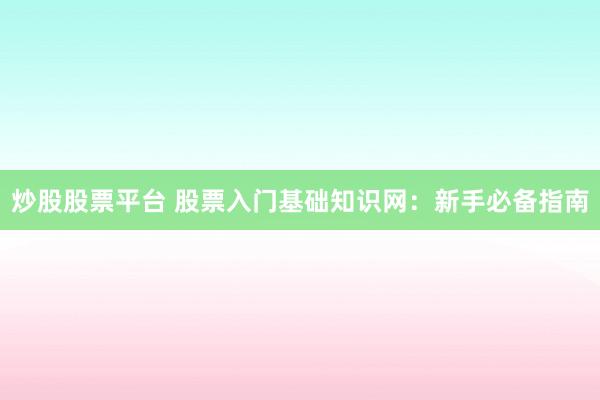 炒股股票平台 股票入门基础知识网：新手必备指南