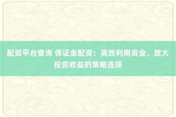 配资平台查询 保证金配资：高效利用资金，放大投资收益的策略选择