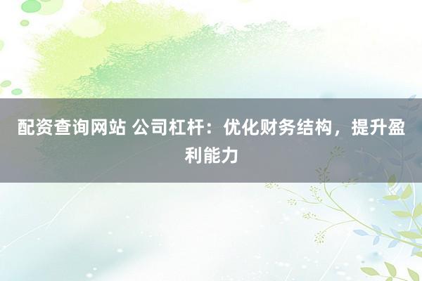 配资查询网站 公司杠杆：优化财务结构，提升盈利能力