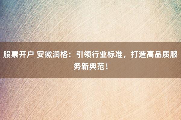 股票开户 安徽润格：引领行业标准，打造高品质服务新典范！