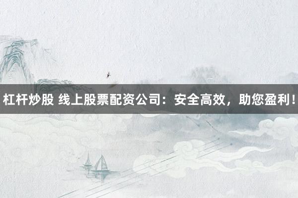杠杆炒股 线上股票配资公司：安全高效，助您盈利！