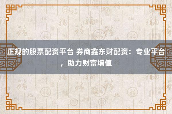 正规的股票配资平台 券商鑫东财配资:专业平台,助力财富增值