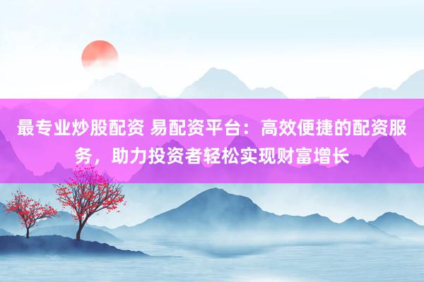 最专业炒股配资 易配资平台：高效便捷的配资服务，助力投资者轻松实现财富增长